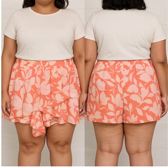 Torrid Plus Size 1X Pull-On High-Rise Ruffle Skort in Baja floral camellia - Picture 1 of 5